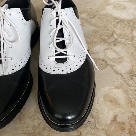 Cole Haan Grand OS Black & White Leather Saddle Golf Shoes - Picture 6 of 13